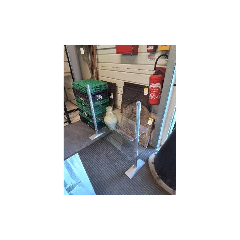 ÉTAGÈRE SUR PIEDS METAL CHROMÉ 2 TABLETTES VERRE ANNÉES 70 EN L\'ÉTAT 