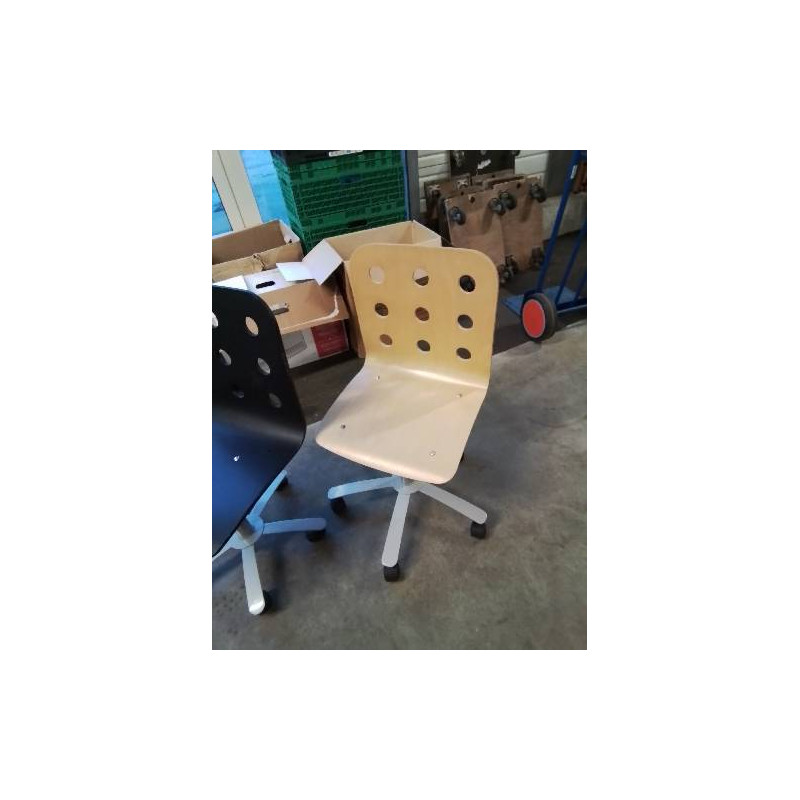 CHAISE DE BUREAU A ROULETTES ASSISE BOIS CLAIR AJOURÉ 