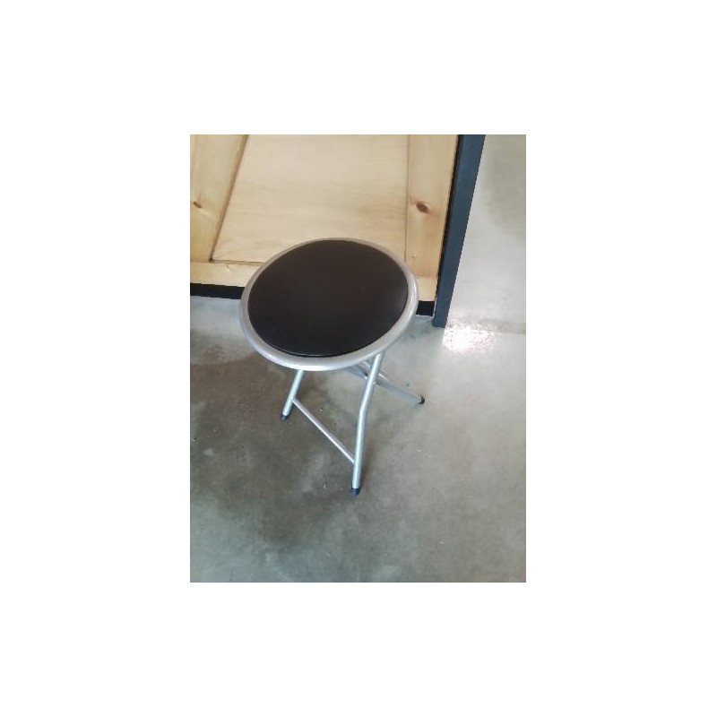 TABOURET PLIANT MÉTAL GRIS ASSISE PU NOIR 