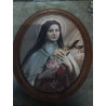 CADRE OVALE CHROMOLITHOGRAPHIE SAINTE THÉRÈSE DE LISIEUX 