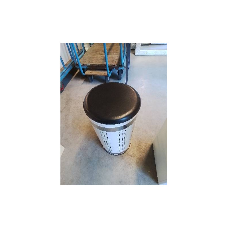 PANIÈRE MÉTAL BLANC AJOURÉ COUVERCLE PU NOIR