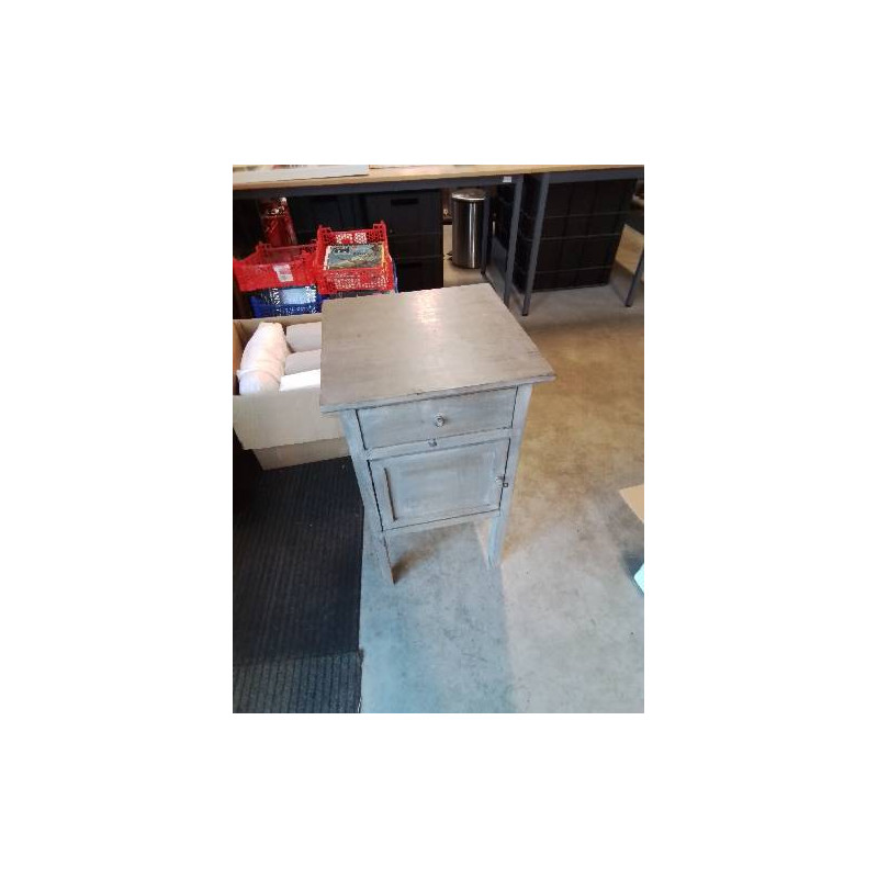 CHEVET BOIS GRIS CÉRUSE 1 TIROIR 1 PORTE