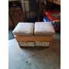 BANC COFFRE BOIS CLAIR AVEC PANIERS ET 4 COUSSINS 
