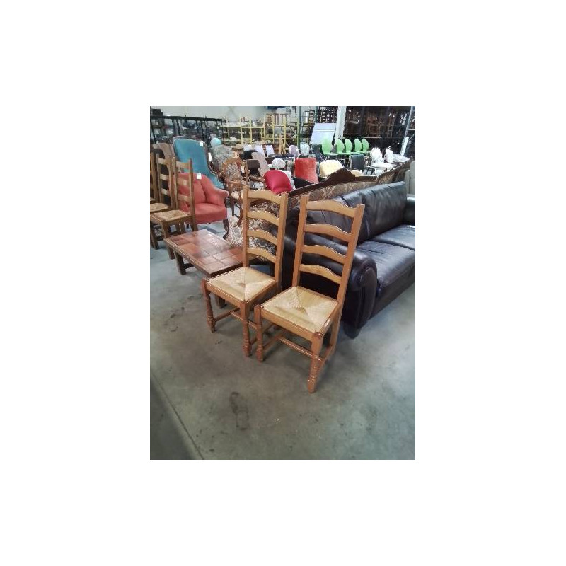 PAIRE DE CHAISES A ENTRETOISE BOIS CLAIR PAILLÉ DOSSIER 4 BARREAUX 