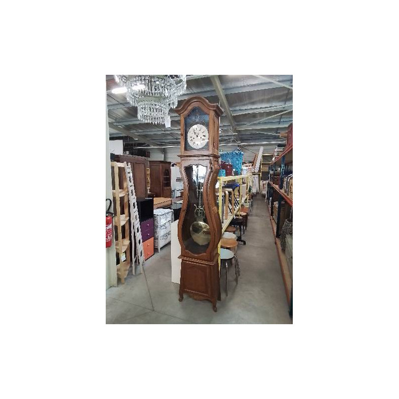 HORLOGE DE PARQUET BOIS CLAIR MOULURÉ STYLE RÉGENCE EN L\'ÉTAT 