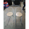 PAIRE DE TABOURETS PLIANTS MÉTAL GRIS ASSISE BOIS CLAIR 