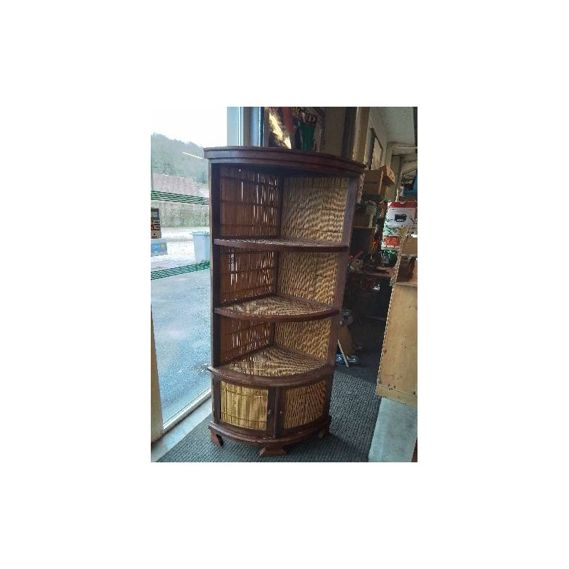 BIBLIOTHÈQUE BOIS ET BAMBOU REFENDU 2 PORTES 3 TABLETTES