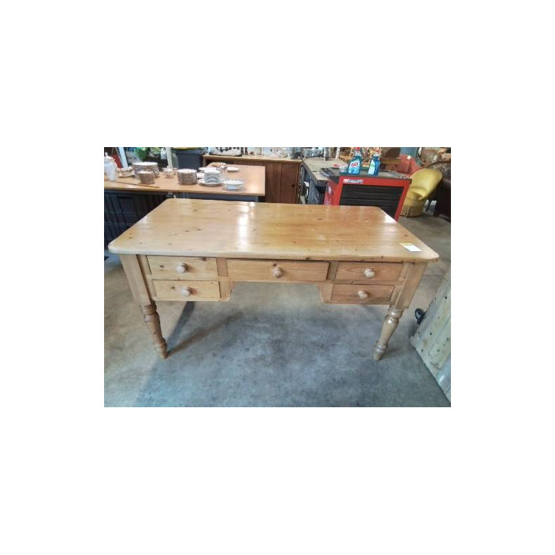BUREAU PLAT PIN 5 TIROIRS 