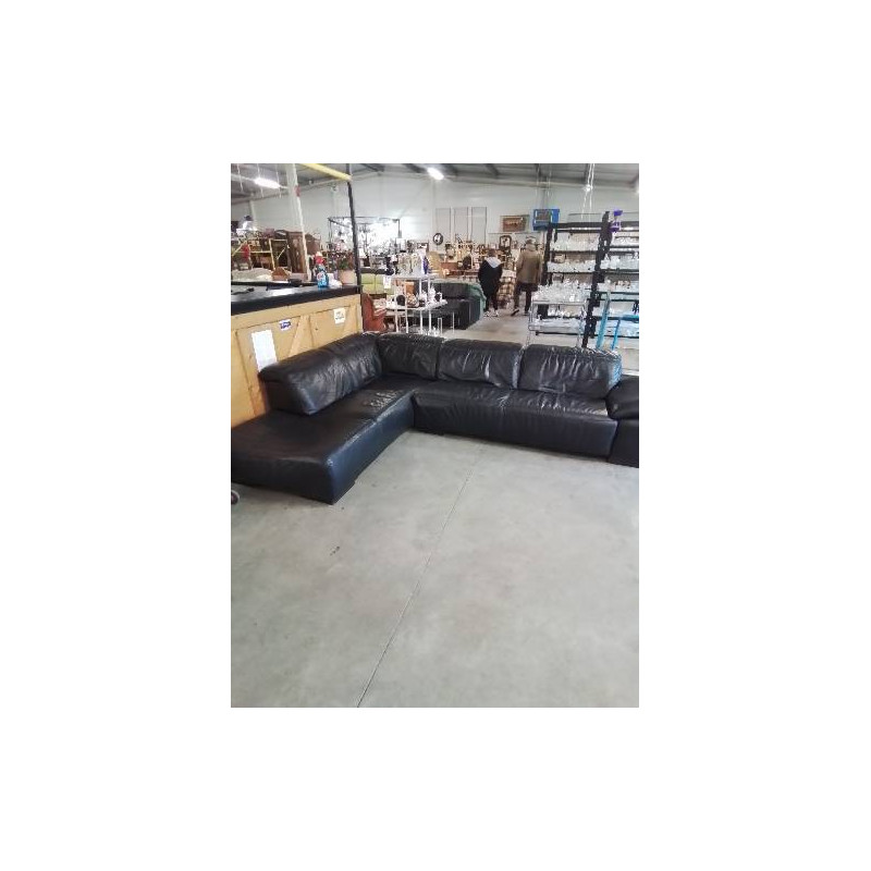 CANAPÉ D’ANGLE CUIR NOIR TÊTIÈRES RÉGLABLE EN L\'ÉTAT