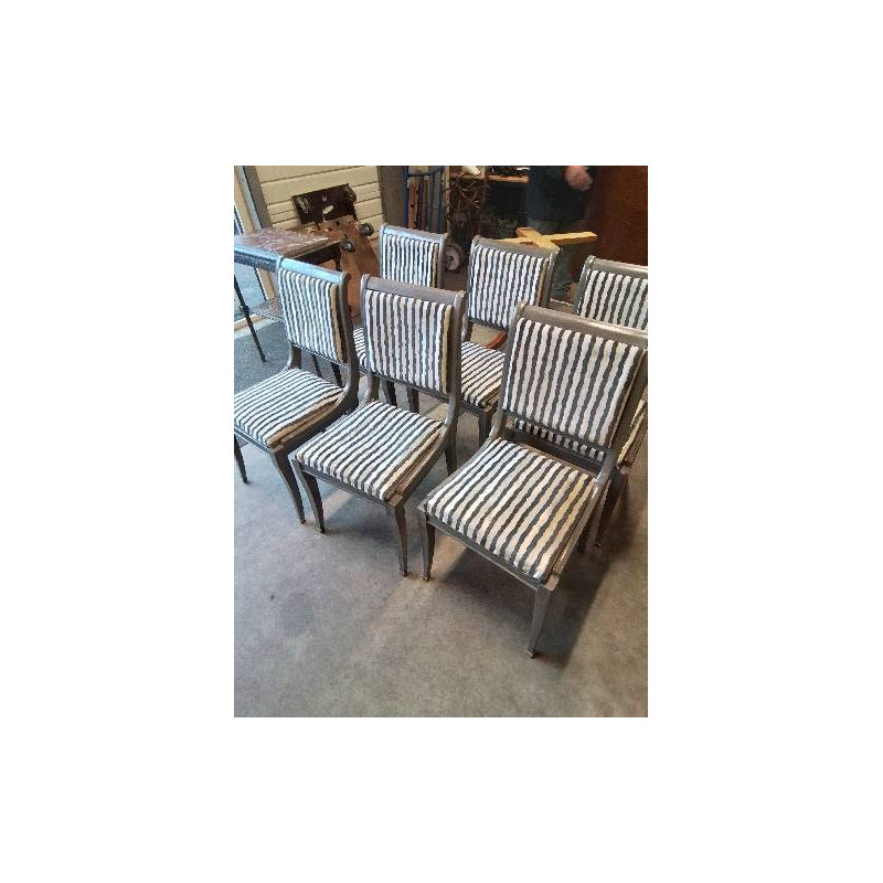 6 CHAISES BOIS TAUPE ASSISE ET DOSSIER CAPITONNÉ TISSU ZEBRÉ