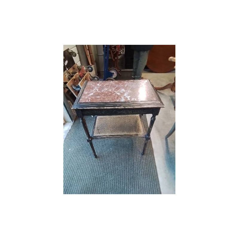 CONSOLE NAPOLÉON III BOIS NOIRCI DESSUS MARBRE ROUGE VEINÉ 