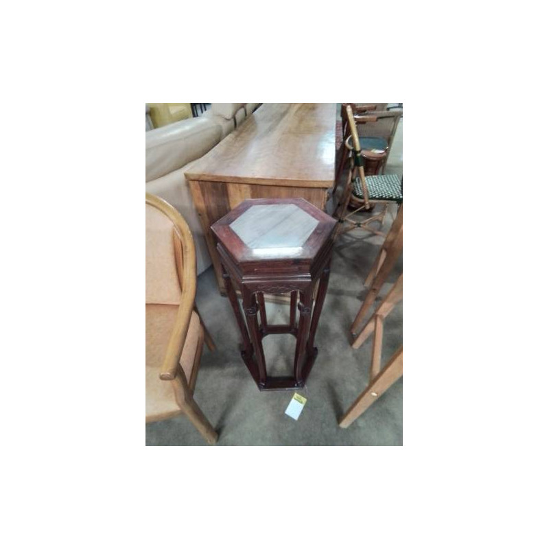 SELLETTE HEXAGONALE BOIS EXOTIQUE DESSUS MARBRE GRIS