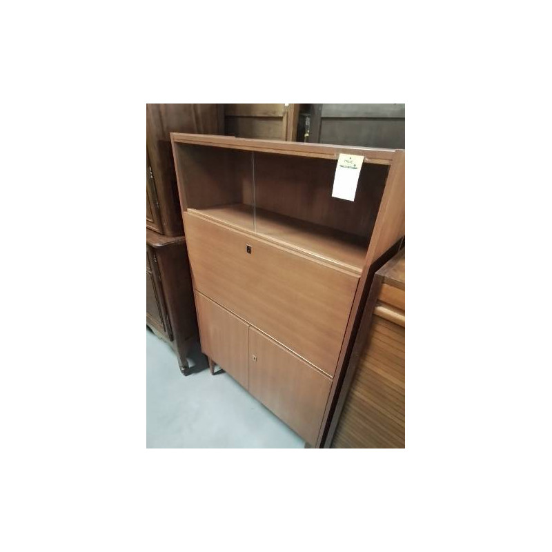 SECRÉTAIRE VITRÉ ANNÉES 60 BOIS CLAIR 4 PORTES