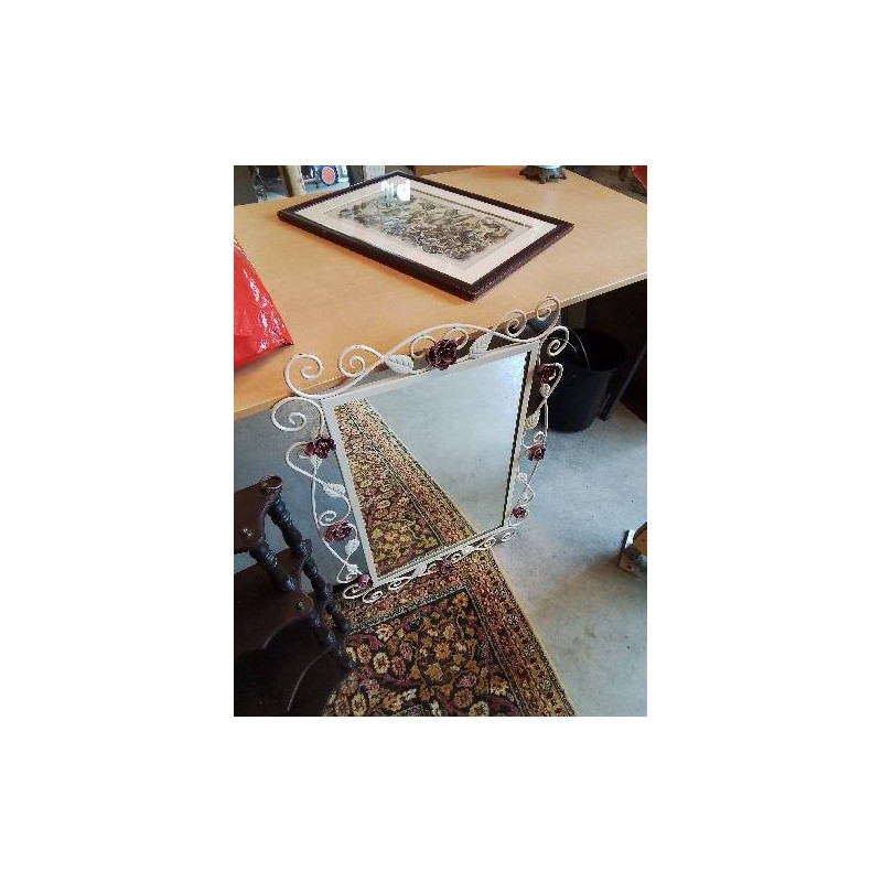 MIROIR RECTANGULAIRE MÉTAL ECRU AUX ROSES