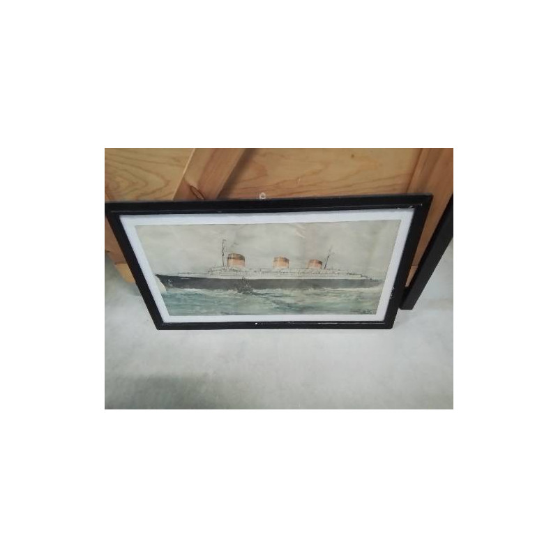 GRAVURE PAQUEBOT NORMANDIE ALBERT SEBILLE PEINTRE DE LA MARINE 1874 1953 