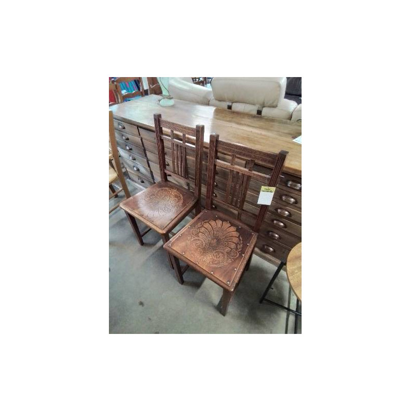PAIRE DE CHAISES  BISTROT BOIS ASSISE GRAVÉE DÉBUT XXE 