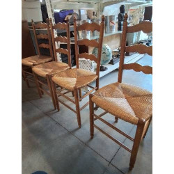 4 CHAISES BOIS CLAIR PAILLÉ...