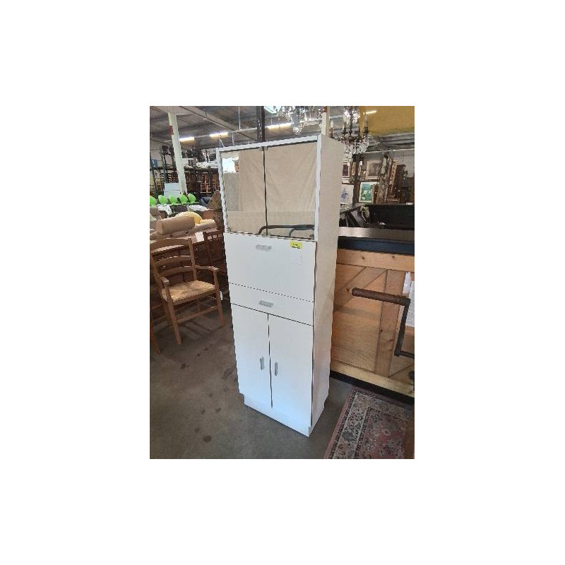 MEUBLE DE SALLE DE BAIN BOIS BLANC 1 PORTE A ABATTANTS 2 PORTES 2 MIROIR 1 TIROIRS 