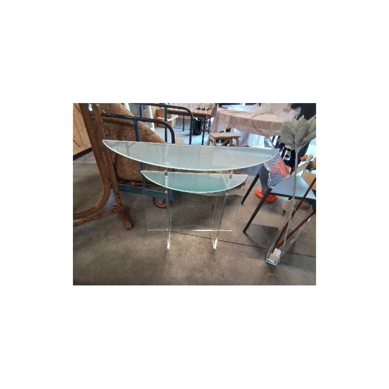 CONSOLE DEMI LUNE VERRE ET PLEXIGLAS 