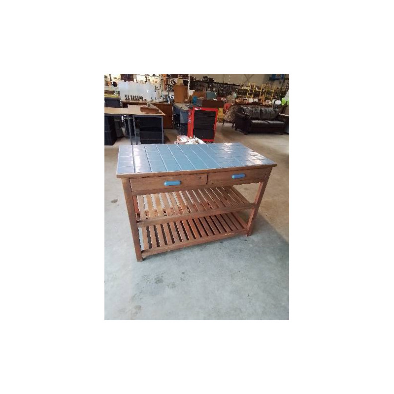 PLAN DE TRAVAIL DE CUSINE PIN DESSUS CARRELÉ PEINT GRIS 