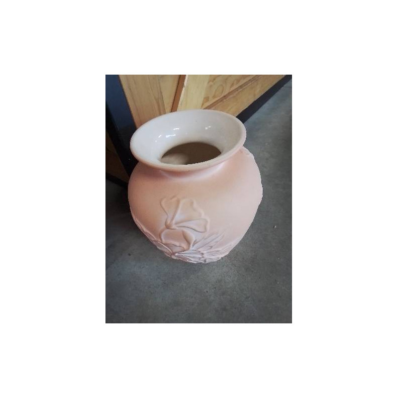 POT CÉRAMIQUE ORANGÉ AUX FLEURS 