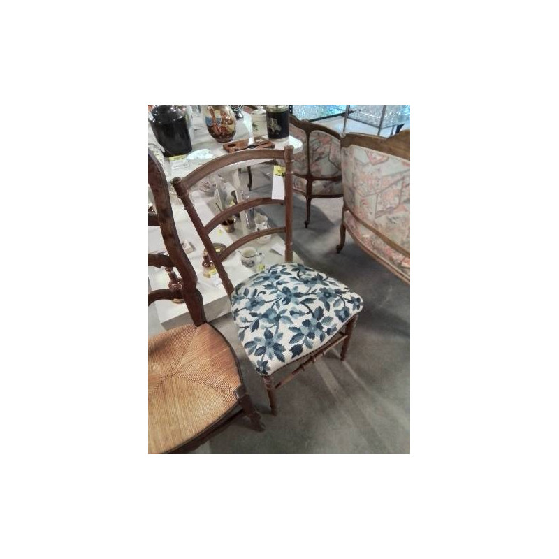 CHAISE NAPOLÉON III ASSISE TISSU BLEU ET BLANC 