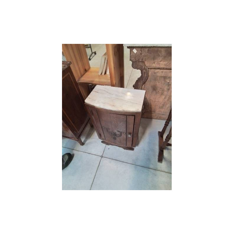 CHEVET ART DÉCO BOIS SCULPTÉ DESSUS MARBRE BLANC