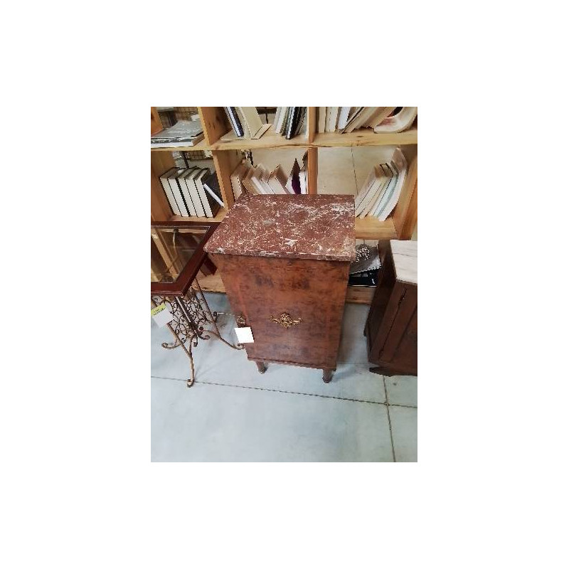 CHEVET BOIS MARQUETÉ DESSUS MARBRE ROUGE VEINÉ STYLE LOUIS XVI