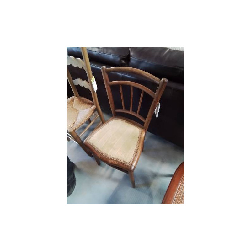 CHAISE BISTROT BOIS ASSISE CAPITONNÉ TISSU JAUNE DÉBUT XXE