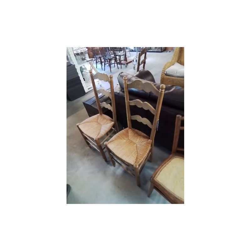 PAIRE DE CHAISES BOIS PAILLÉ DOSSIER MOUSTACHE 
