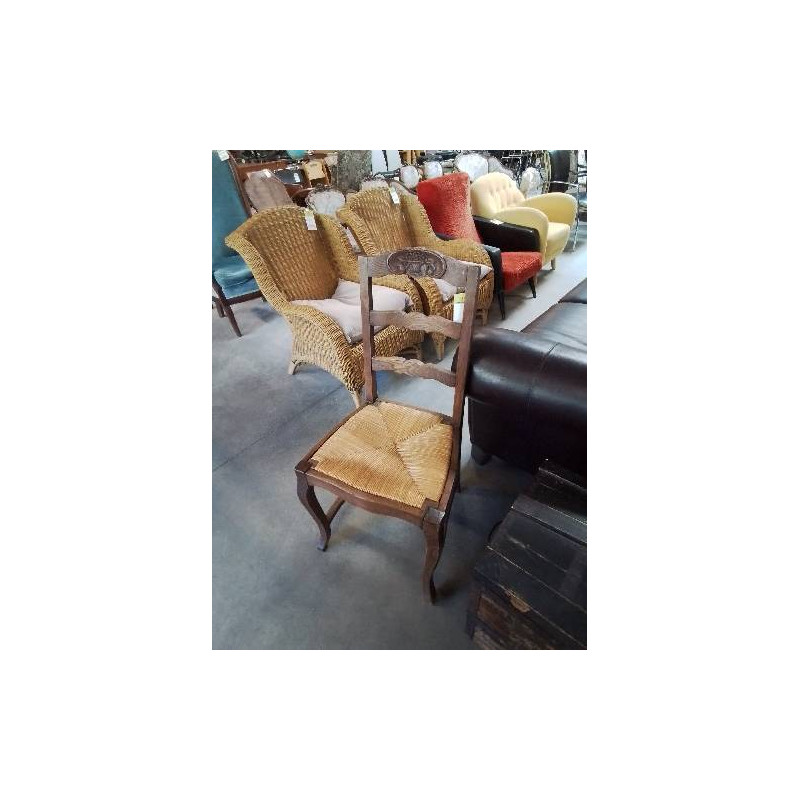 CHAISE PAILLÉ BOIS SCULPTÉ AU PANIER 