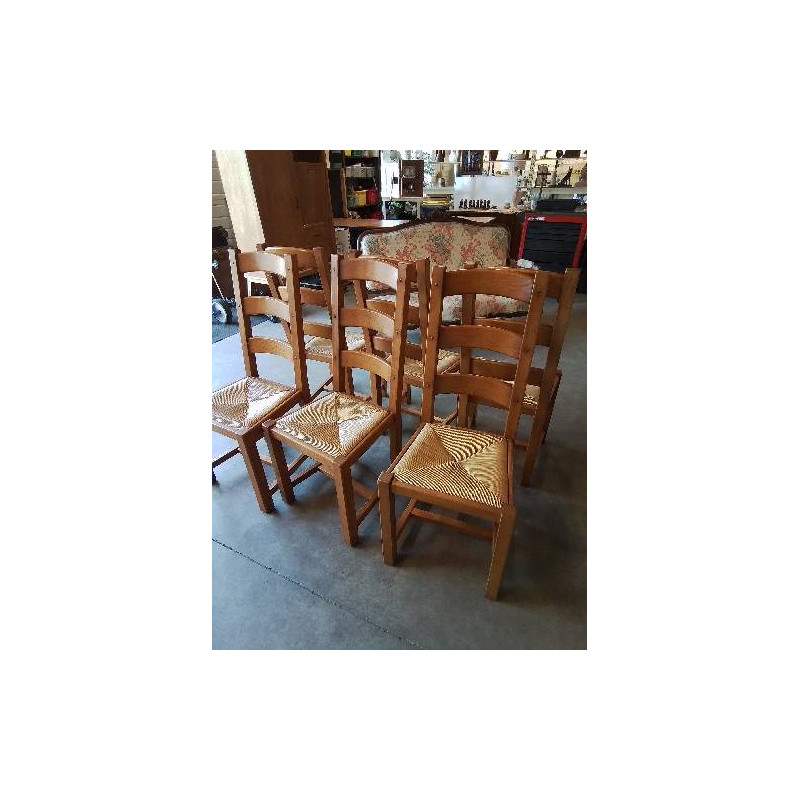 6 CHAISES CHÊNE BLOND PAILLÉ 