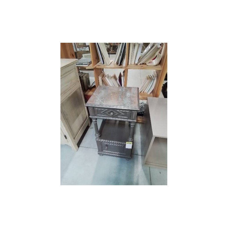 CHEVET A COLONNES BOIS PEINT TAUPE 1 TIROIR 1 PORTE DESSUS MARBRE ROUGE FIN XIXE 
