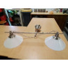 SUSPENSION RÉGLABLE 2 FEUX MÉTAL CHROMÉ ET VERRE TEINTÉ BLANC 