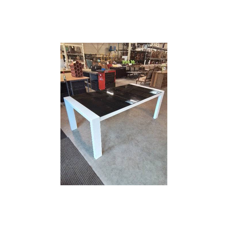 TABLE RECTANGULAIRE PIÈTEMENT BOIS BLANC PLATEAU VERRE NOIR CALLIGARIS 200X100X75CM