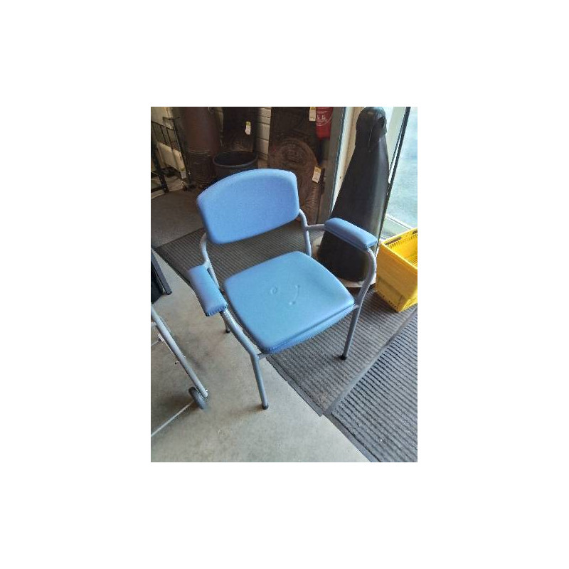 FAUTEUIL D’AISANCE MÉTAL GRIS ET PU BLEU