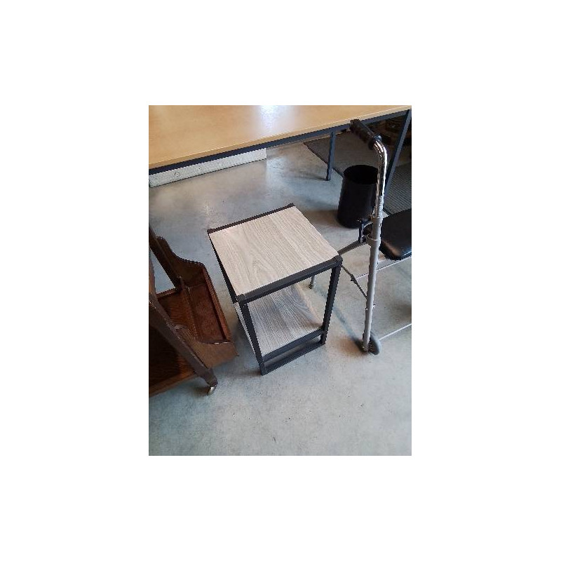 CONSOLE CARRÉE PIÈTEMENT MÉTAL NOIR 2 PLATEAUX BOIS CLAIR 