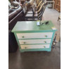 COMMODE BOIS PEINT VERT ET ECRU 3 TIROIRS 