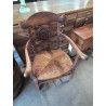 FAUTEUIL DE CHEMINÉE BOIS PAILLÉ DOSSIER SCULPTÉ AUX FLEURS XIXE