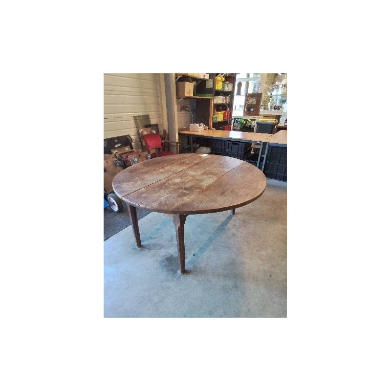 TABLE RONDE A ABATTANTS BOIS FIN XIXE 143X72CM