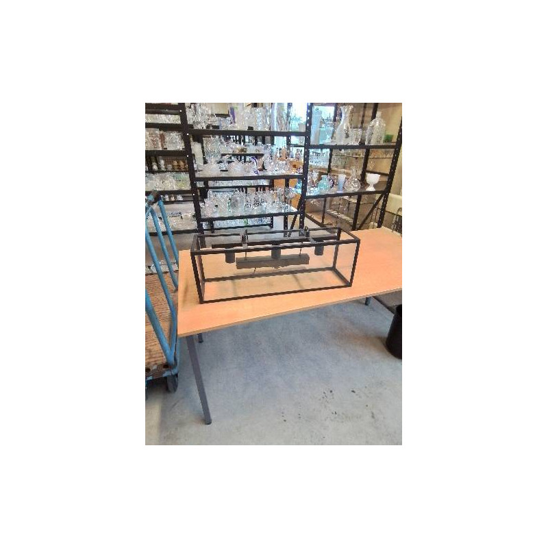 SUSPENSION MÉTAL NOIR ET VERRE 3 FEUX