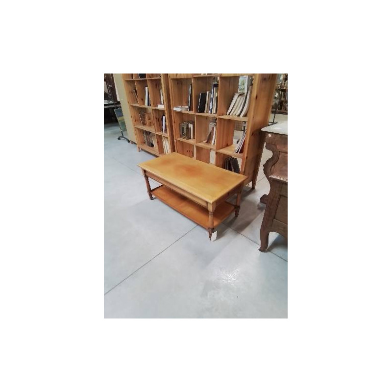 TABLE BASSE RECTANGULAIRE BOIS CLAIR A COLONNES 2 TIROIRS 