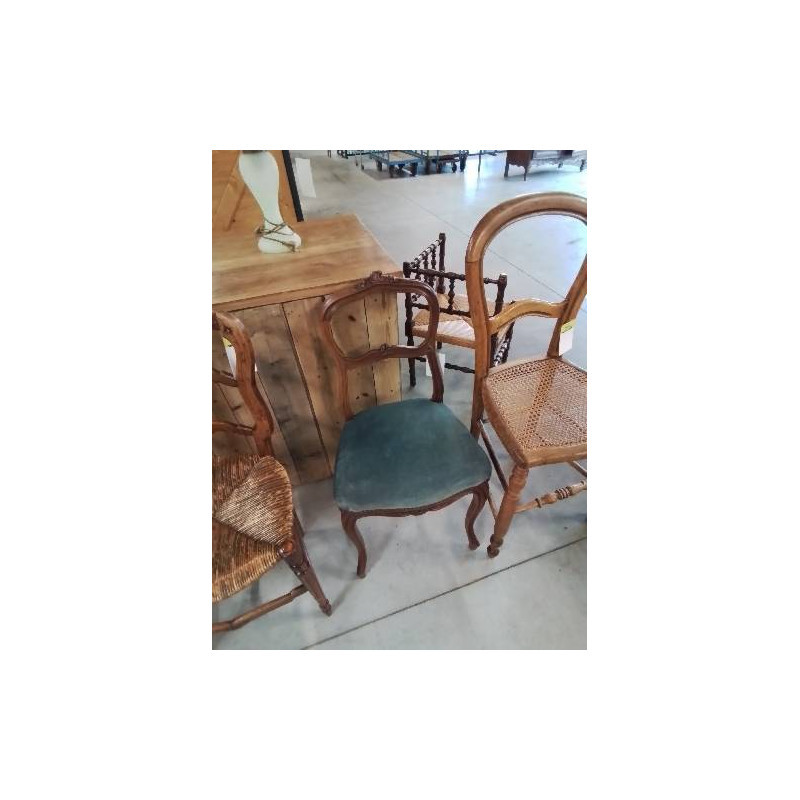 CHAISE BOIS SCULPTÉ ASSISE VELOURS BLEU STYLE LOUIS XV XIXE 