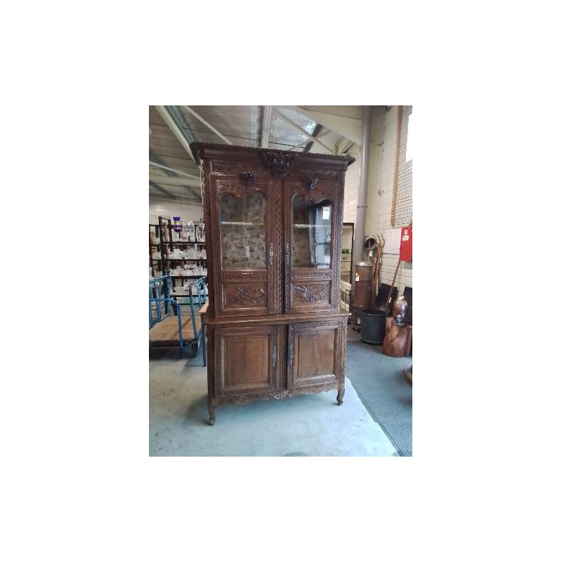 BUFFET DE MARIAGE CAUCHOIS VITRE AU PANIER  CHENE  DEBUT XIXE