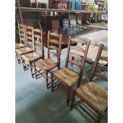 6 CHAISES BOIS PAILLÉ PIEDS...