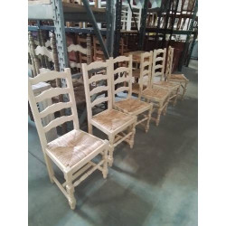 TABLE RECTANGULAIRE BOIS CLAIR 180X85X75CM 2RAL40CM +6 CHAISES BOIS PAILLÉ 