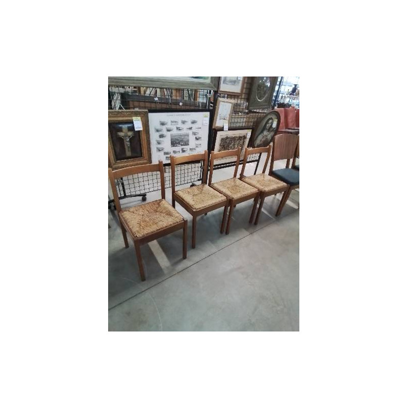 4 CHAISES BOIS PAILLÉ LA  RINASCENTE ITALIE ANNÉES 60