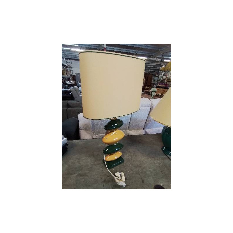 LAMPE  ALBRET ANNÉES 90 CÉRAMIQUE VERTE ET JAUNE AJ JAUNE A LISERÉ VERT