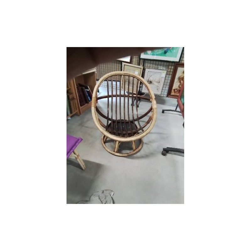 FAUTEUIL ROTIN PIVOTANT ANNÉES 60 EN L\'ÉTAT 