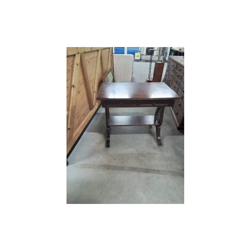 CONSOLE LYRE ACAJOU PIEDS GRIFFUS 2 TIROIRS 